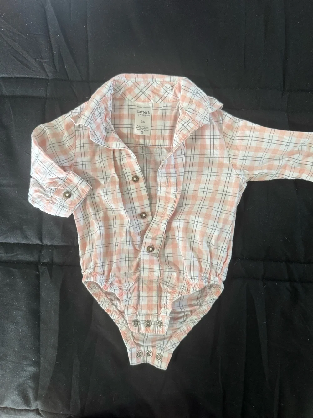Carter's Pink and White Plaid Long-Sleeve One-Piece Bodysuit